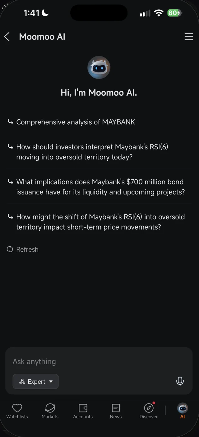 Moomoo AI dengan soalan cadangan khusus untuk MAYBANK