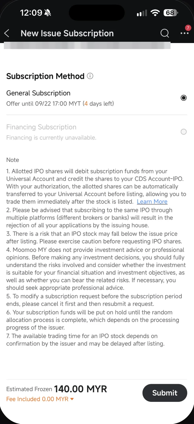 Tujuh nota di bawah borang permohonan IPO Moomoo termasuk amaran mohon melalui beberapa platform