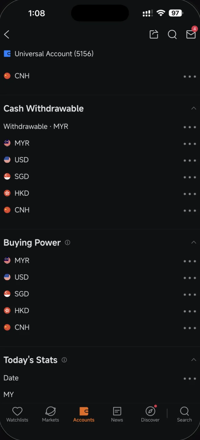 Cash Withdrawable dan Buying Power dipecahkan ikut MYR, USD, SGD, HKD dan CNH